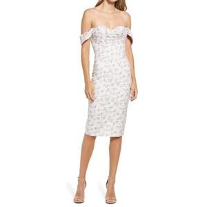Lavish Alice Bardot Cowl Neck off the Shoulder Cocktail Dress Ditsy Floral Sz 2